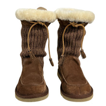 Load image into Gallery viewer, UGG Brown Suede &amp; Shearling Knit Boots Size 6
