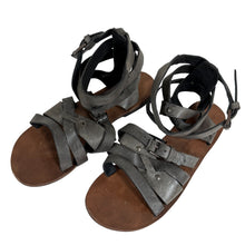 Load image into Gallery viewer, Free People Grey Leather Gladiator Sandals Strappy Ankle Wrap Size 6

