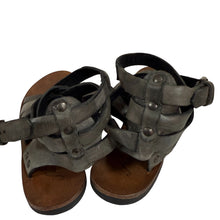 Load image into Gallery viewer, Free People Grey Leather Gladiator Sandals Strappy Ankle Wrap Size 6
