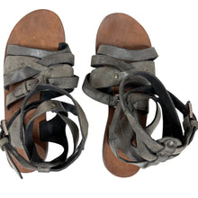Load image into Gallery viewer, Free People Grey Leather Gladiator Sandals Strappy Ankle Wrap Size 6

