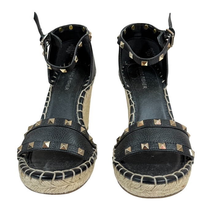 Marc Fisher Black Studded Espadrille Wedge Size 7.5