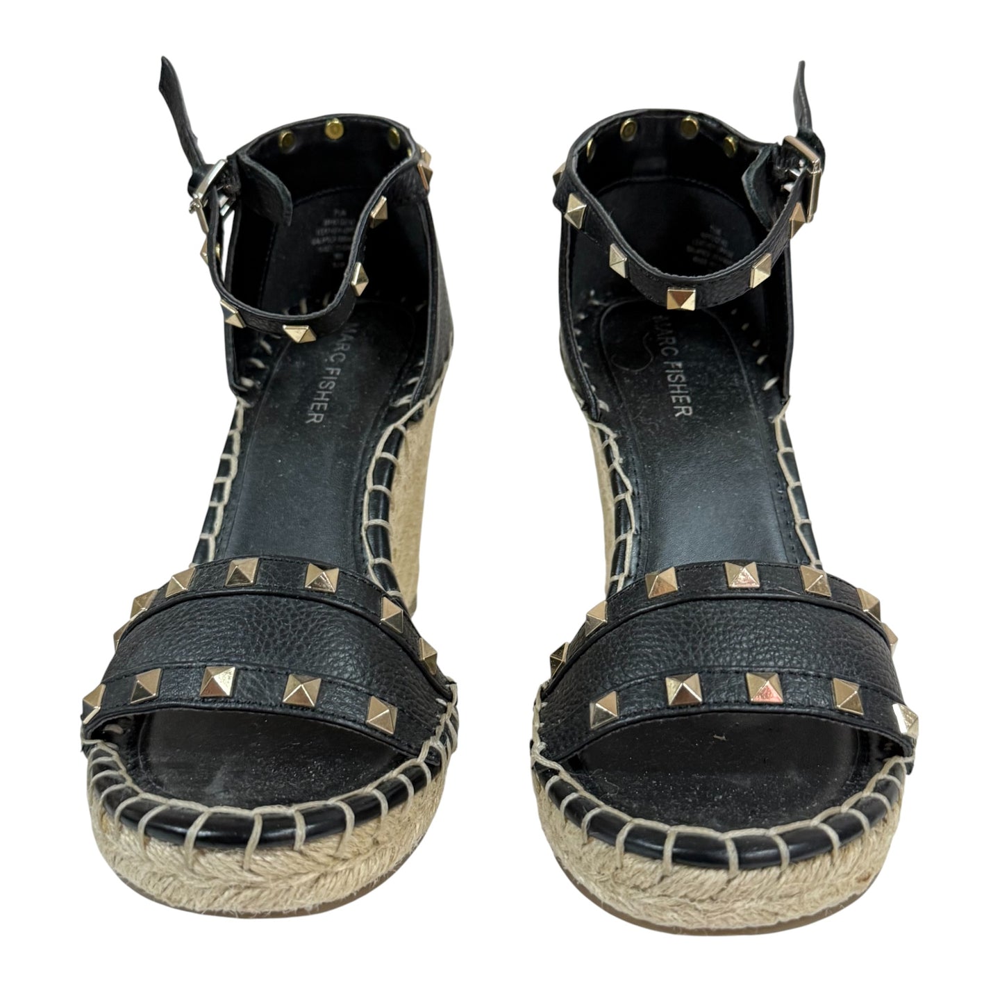 Marc Fisher Black Studded Espadrille Wedge Size 7.5