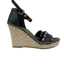 Load image into Gallery viewer, Marc Fisher Black Studded Espadrille Wedge Size 7.5
