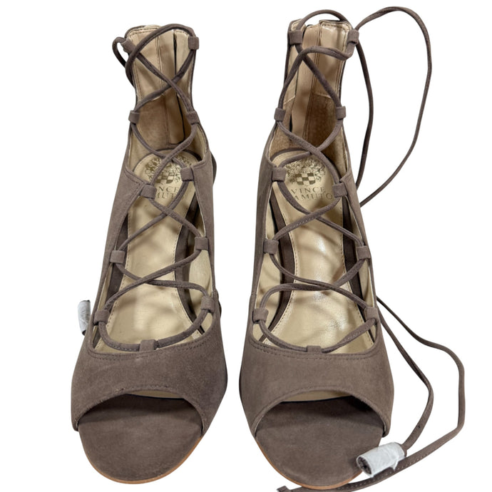 Vince Camuto Sylvia Taupe Peep Toe Sandal Heels Size 8.5