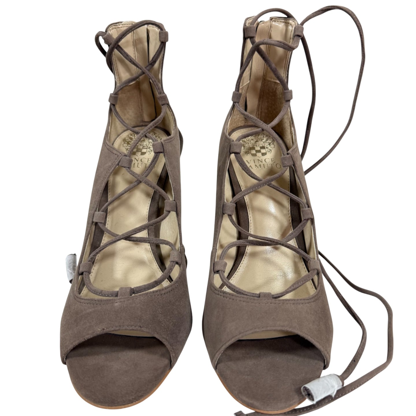 Vince Camuto Sylvia Taupe Peep Toe Sandal Heels Size 8.5