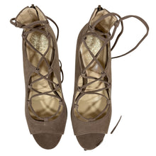 Load image into Gallery viewer, Vince Camuto Sylvia Taupe Peep Toe Sandal Heels Size 8.5

