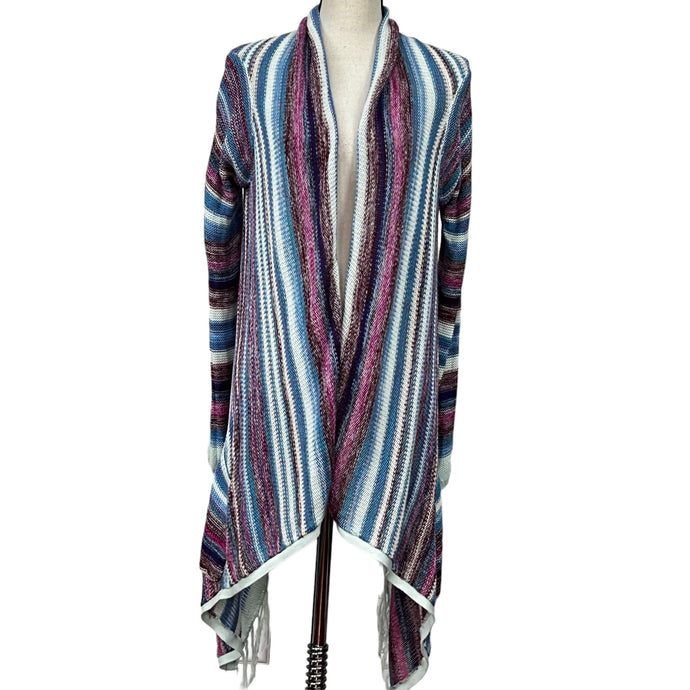 Multicolor Fringed Open Front Women Sweater