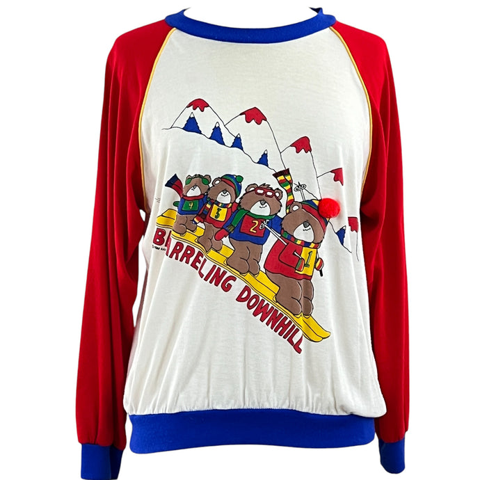 Vintage 80s Ringer Skiing Bears Shirt Size L