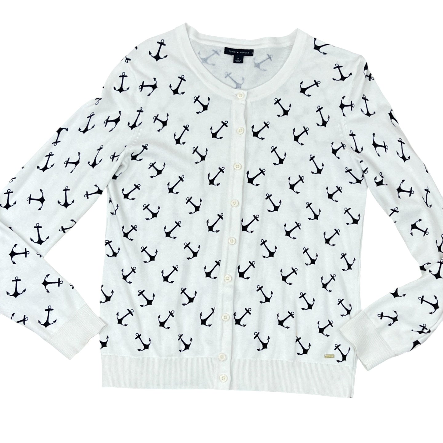 Tommy Hill Nautical Anchor Cardigan Sweater Size M