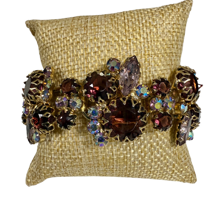 60s Juliana Style Amethyst & Aurora Borealis Statement Bracelet