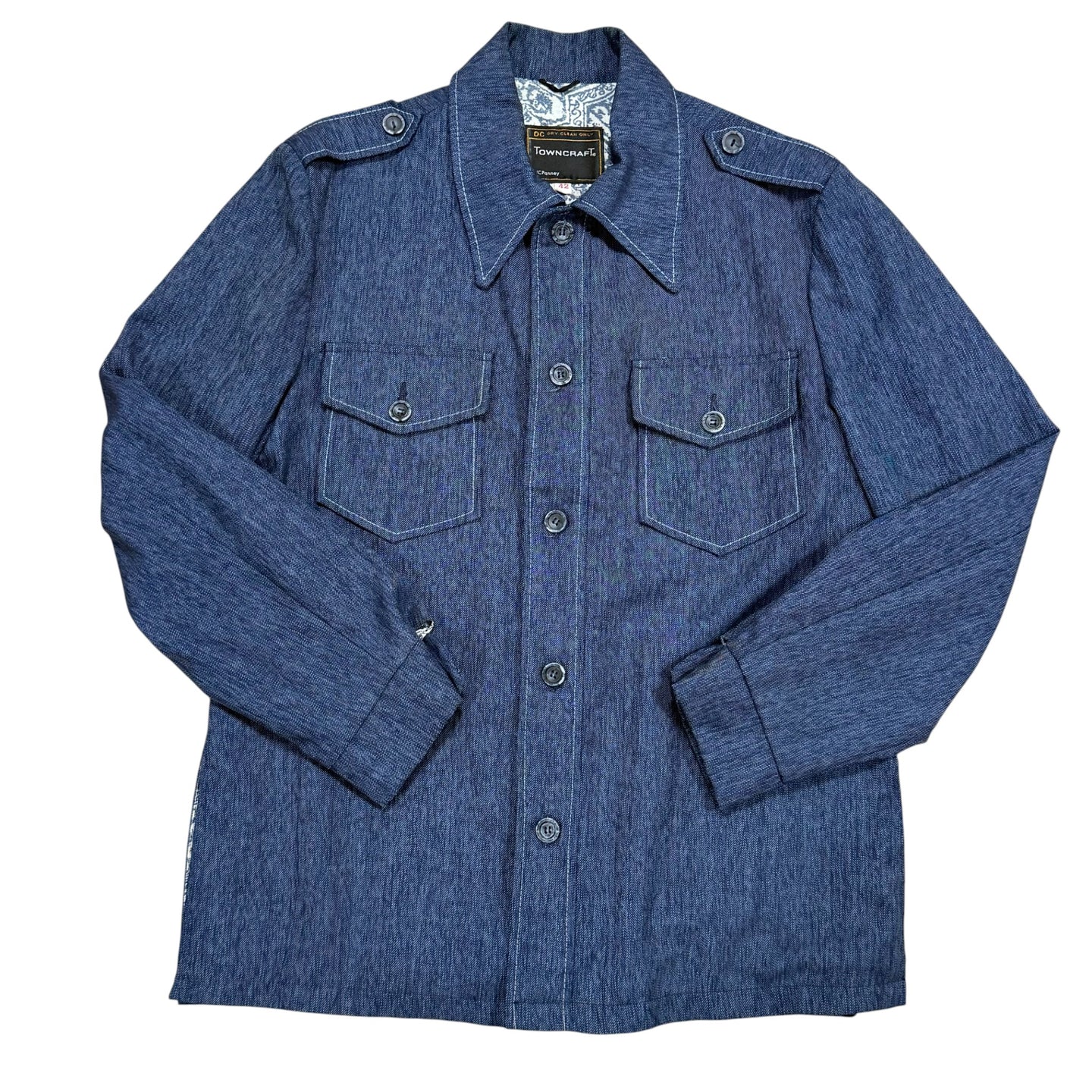1970s dagger collar towncraft denim workwear shirt jacket size 42
