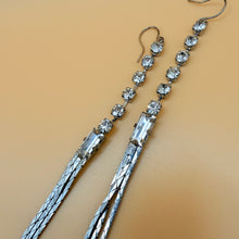 Load image into Gallery viewer, Vintage Silver Tone Rhinestone Shoulder Duster Earrings Snake Chain Tassel
