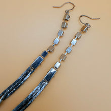 Load image into Gallery viewer, Vintage Silver Tone Rhinestone Shoulder Duster Earrings Snake Chain Tassel
