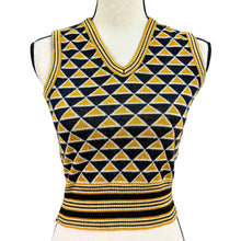 Load image into Gallery viewer, Vintage 70s Wahls Sweden Navy Mustard Geometric Triangle Knit Sweater Vest
