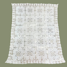 Load image into Gallery viewer, Vintage Hand Crochet White Filet Lace Tablecloth Rectangle Scroll Scalloped
