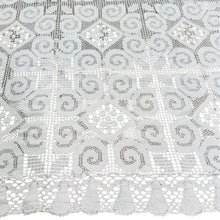 Load image into Gallery viewer, Vintage Hand Crochet White Filet Lace Tablecloth Rectangle Scroll Scalloped
