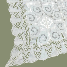 Load image into Gallery viewer, Vintage Hand Crochet White Filet Lace Tablecloth Rectangle Scroll Scalloped
