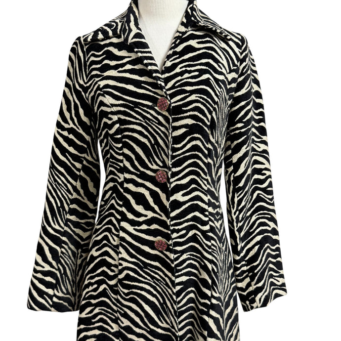 Three Sisters VTG Zebra Print Single Breasted Coat Size Small Made in USA