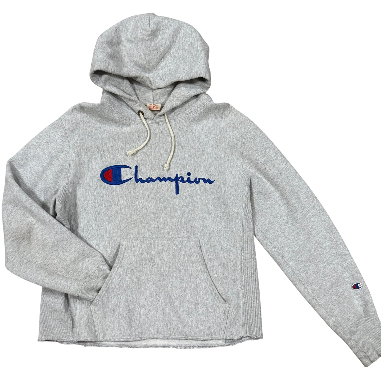 2010s Champion Reverse Weave Embroidered Logo Hoodie Gray Medium