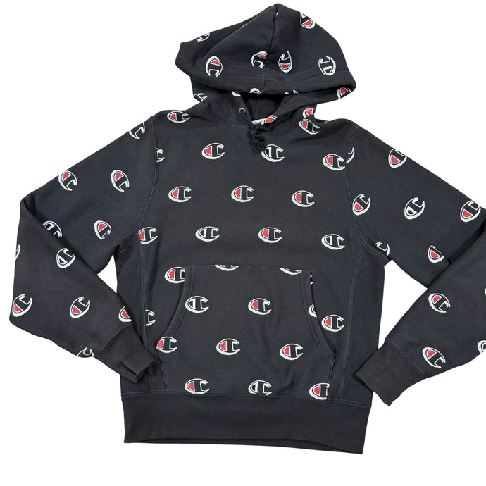 2010s Champion Reverse Weave All Over C Logo Black Hoodie Small