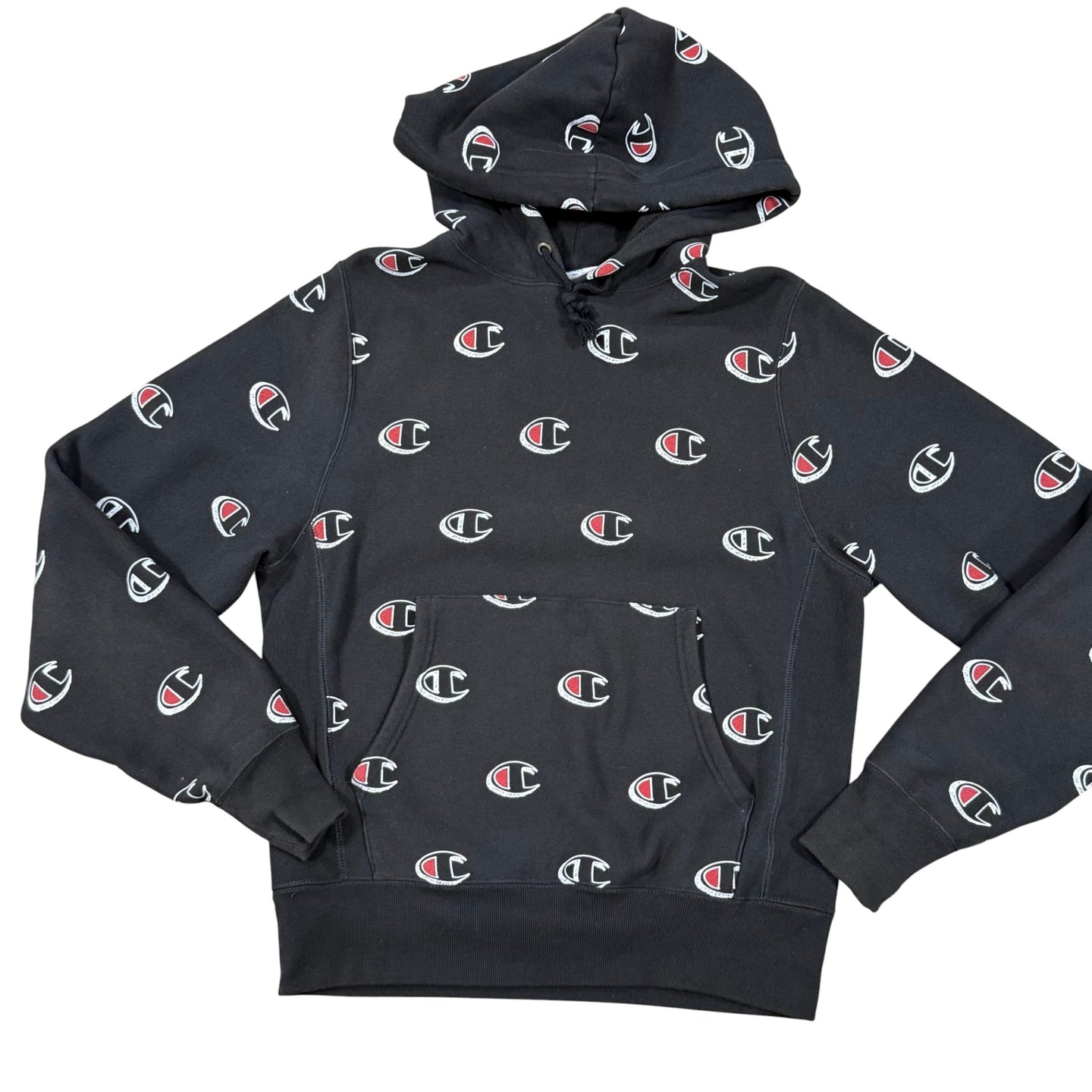 2010s Champion Reverse Weave All Over C Logo Black Hoodie Small