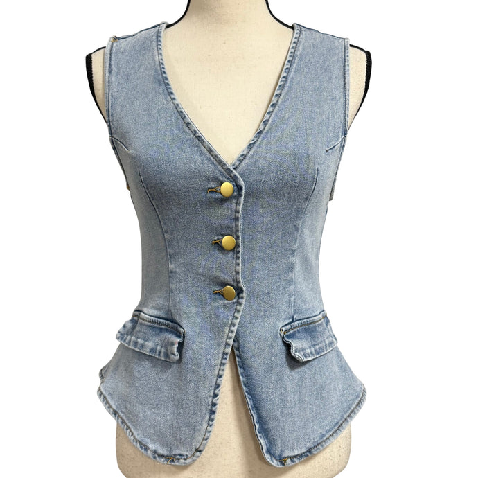 V-Neck Denim Vest Y2K Revival Size Small