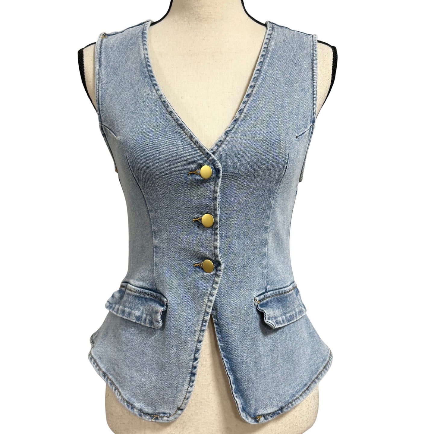 V-Neck Denim Vest Y2K Revival Size Small