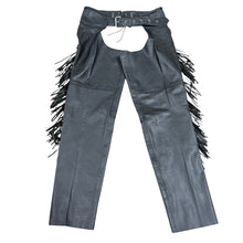 Load image into Gallery viewer, Jamin Leather Black Leather Fringe Motorcycle Chaps Silver Conchos Size XL
