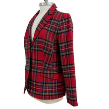 Load image into Gallery viewer, Talbots Red Tartan Plaid Wool Blend Two Button Blazer Holiday Size 12
