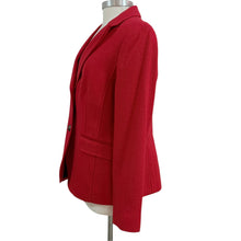Load image into Gallery viewer, Talbots Red Wool Blend Two Button Blazer Crest Buttons Polka Dot Lining Size 12
