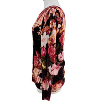 Load image into Gallery viewer, Talbots Pure Merino Wool Plum Pink Rose Floral Print Crewneck Sweater Size L
