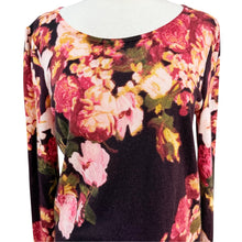 Load image into Gallery viewer, Talbots Pure Merino Wool Plum Pink Rose Floral Print Crewneck Sweater Size L
