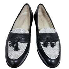 Load image into Gallery viewer, Johnston &amp; Murphy Black Leather Woven Tassel Loafers Two Tone Mens Size 12 M
