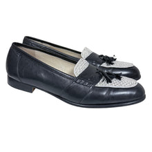 Load image into Gallery viewer, Johnston &amp; Murphy Black Leather Woven Tassel Loafers Two Tone Mens Size 12 M
