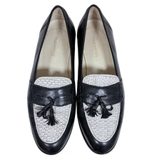 Load image into Gallery viewer, Johnston &amp; Murphy Black Leather Woven Tassel Loafers Two Tone Mens Size 12 M
