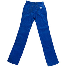 Load image into Gallery viewer, 1980s High Rise Straight Leg Blue Corduroy Pants 100% Cotton Waist 24
