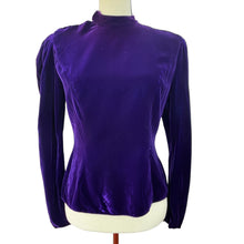 Load image into Gallery viewer, Vintage 50s Purple Velvet Long Sleeve Top Size 36 
