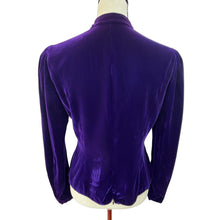 Load image into Gallery viewer, Vintage 50s Purple Velvet Long Sleeve Top Size 36 

