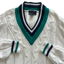 Load image into Gallery viewer, 80s V-Neck Cricket Cable Knit Sweater 100% Cotton Size Large

