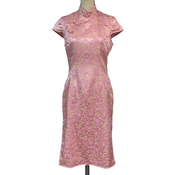 Vintage Pink Brocade QiPao Dress Medium