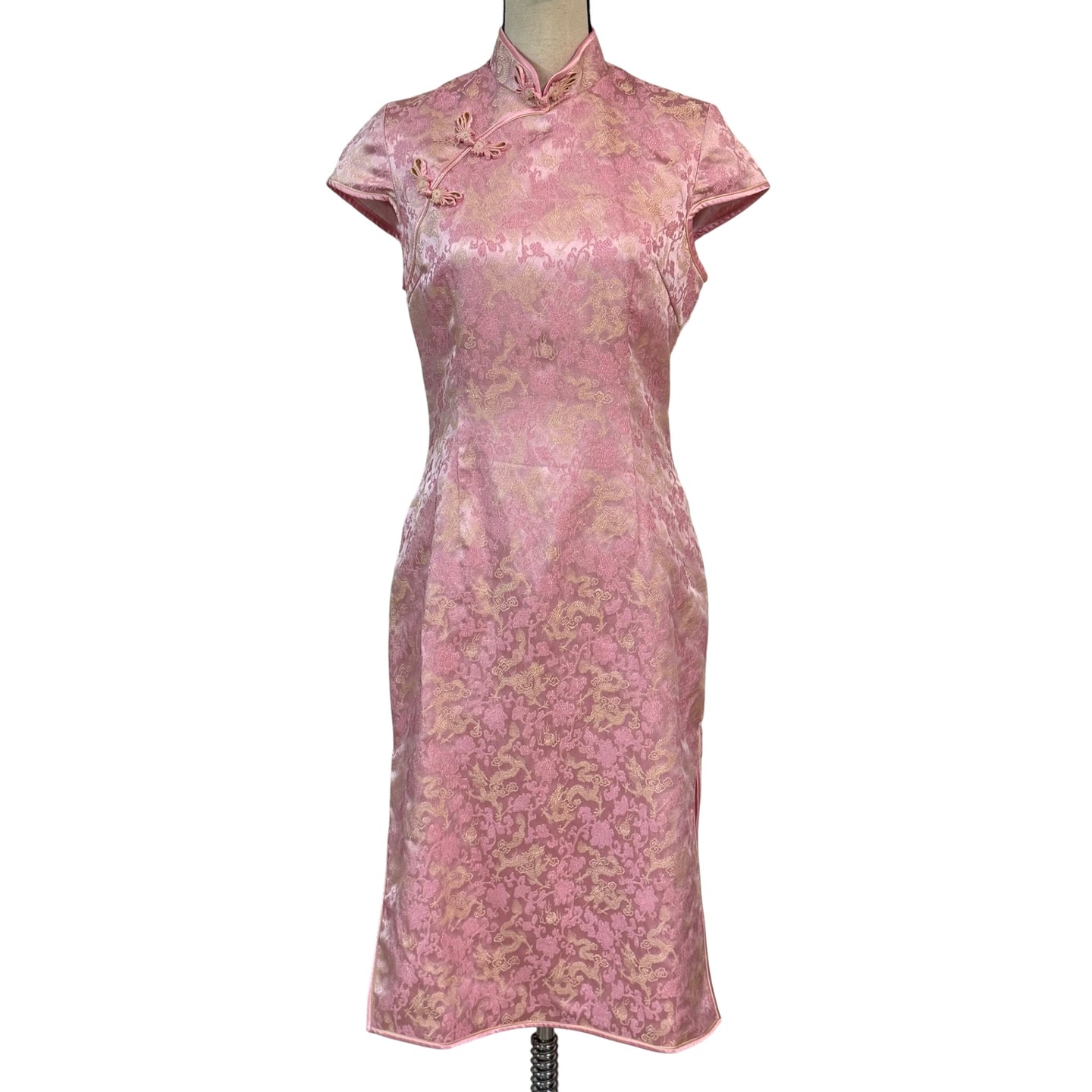 Vintage Pink Brocade QiPao Dress Medium