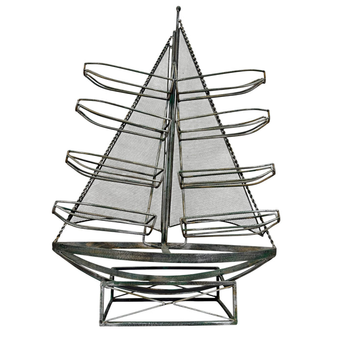 Vintage Metal Sailboat Wine Rack Nautical Coastal Decor