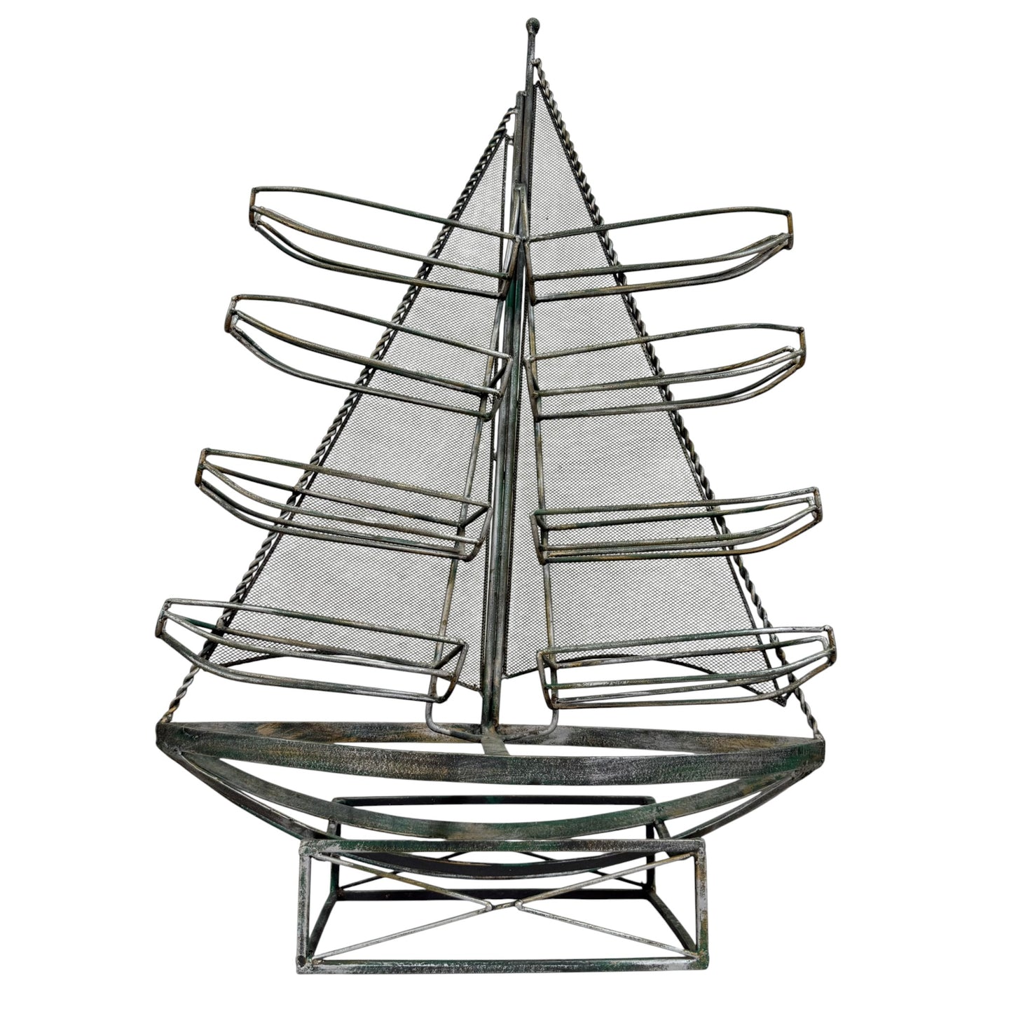 Vintage Metal Sailboat Wine Rack Nautical Coastal Decor