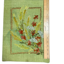 Load image into Gallery viewer, Vintage 1970s Hand Embroidered Floral Wheat Linen Wall Art Mid-Century
