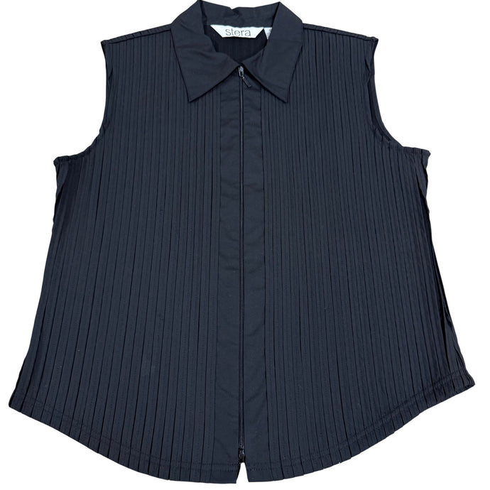 90s 100 Cotton Sleeveless Pleat Zip Front Top Size XL