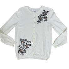 Load image into Gallery viewer, VTG 90s White Knit Floral Embroidered Cardigan Sweater Size S

