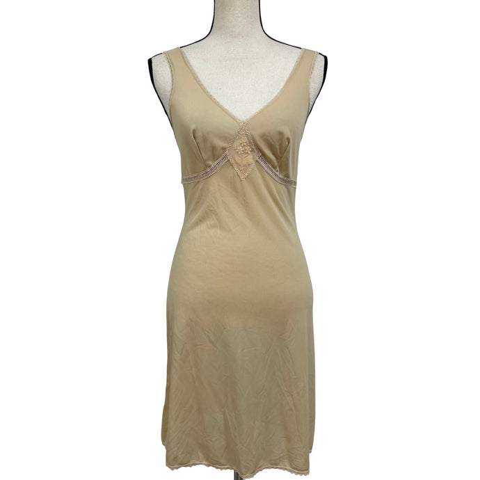 1980s Italy Beige Nylon Slip Embroidered Floral Detail Size 2