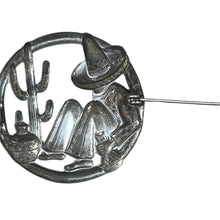 Load image into Gallery viewer, Vintage Sterling Silver Round Mexican Wanderer W/ Cactus Pin Brooch
