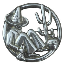 Load image into Gallery viewer, Vintage Sterling Silver Round Mexican Wanderer W/ Cactus Pin Brooch
