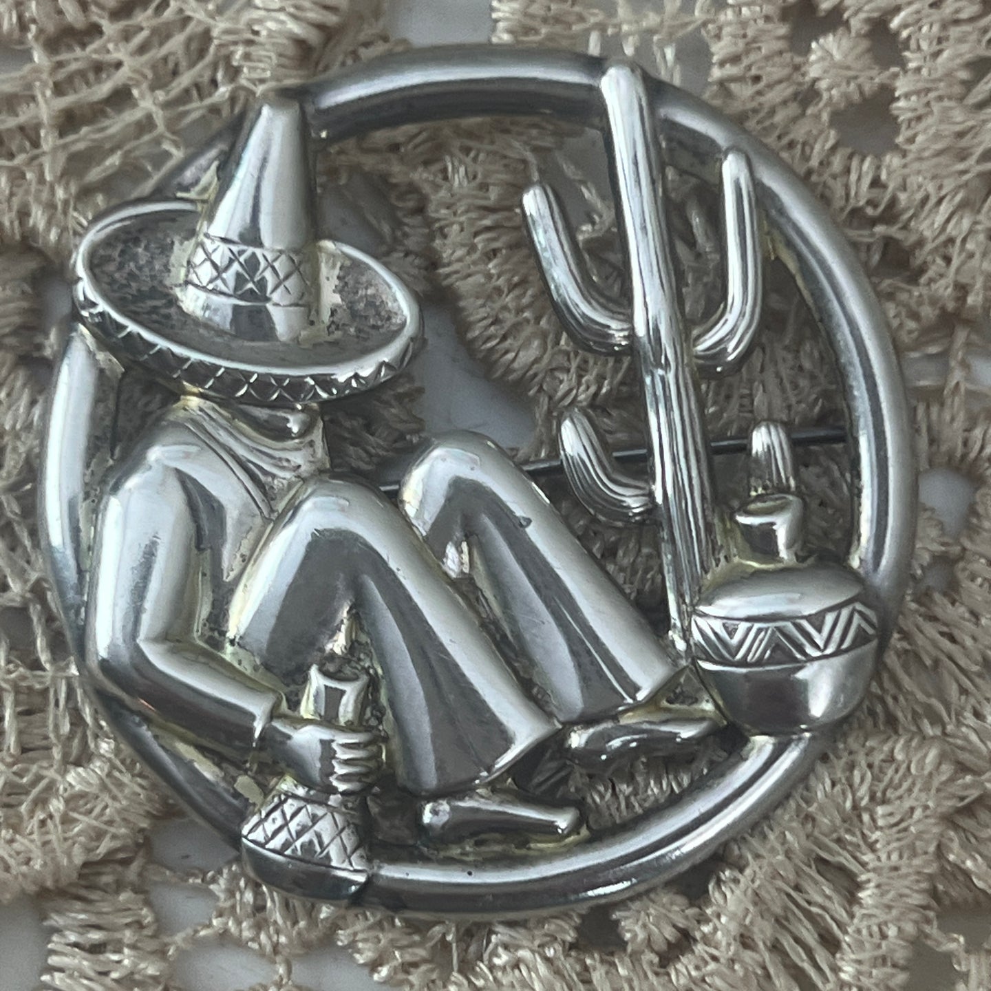 925 Sterling Silver Traveler w Cactus Brooch